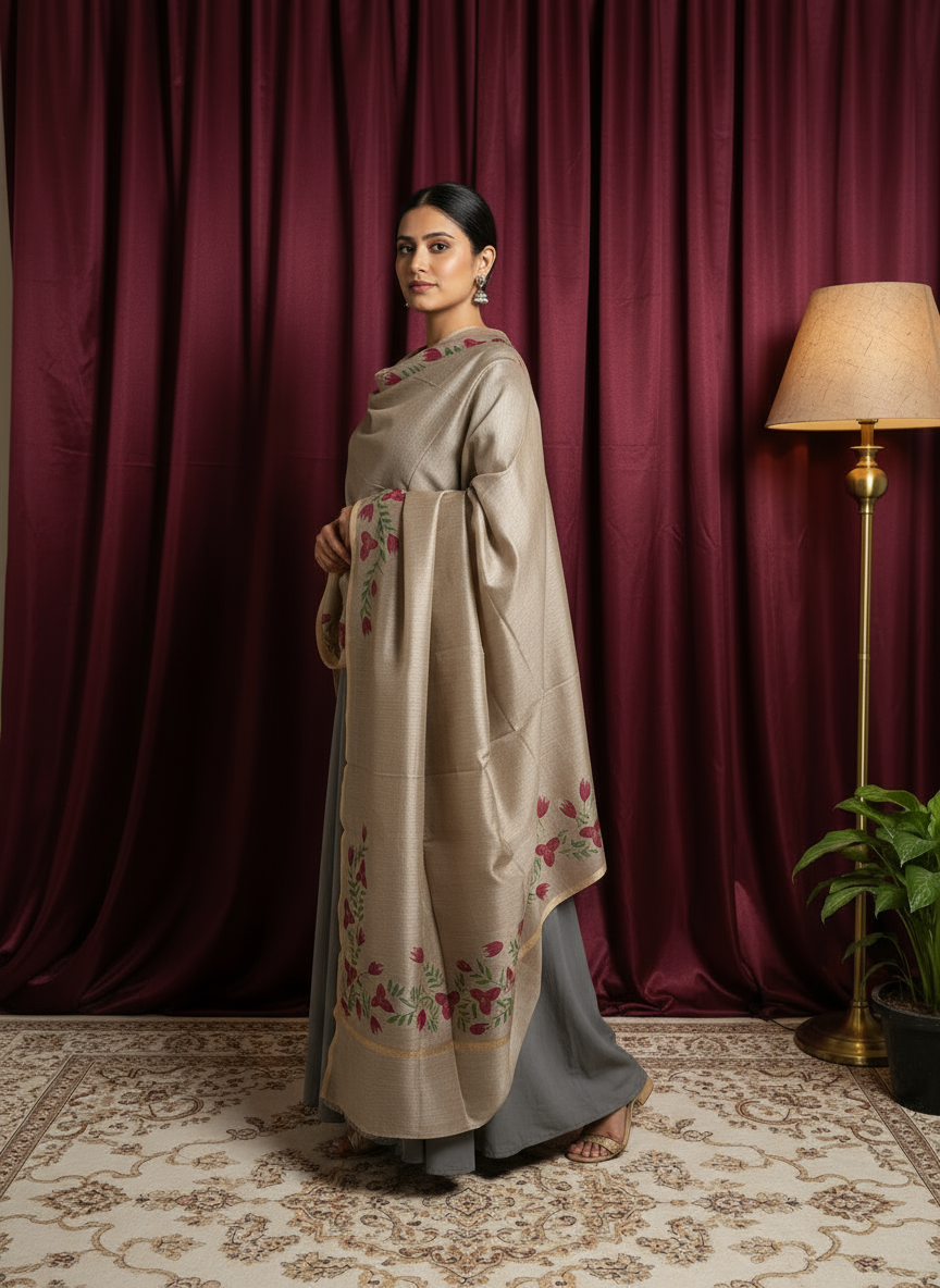 gray Dupatta with floral print