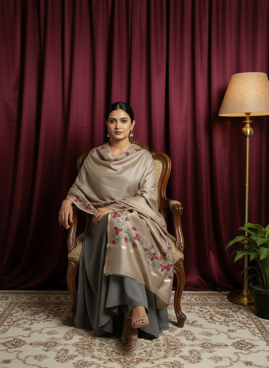 gray Dupatta with floral print