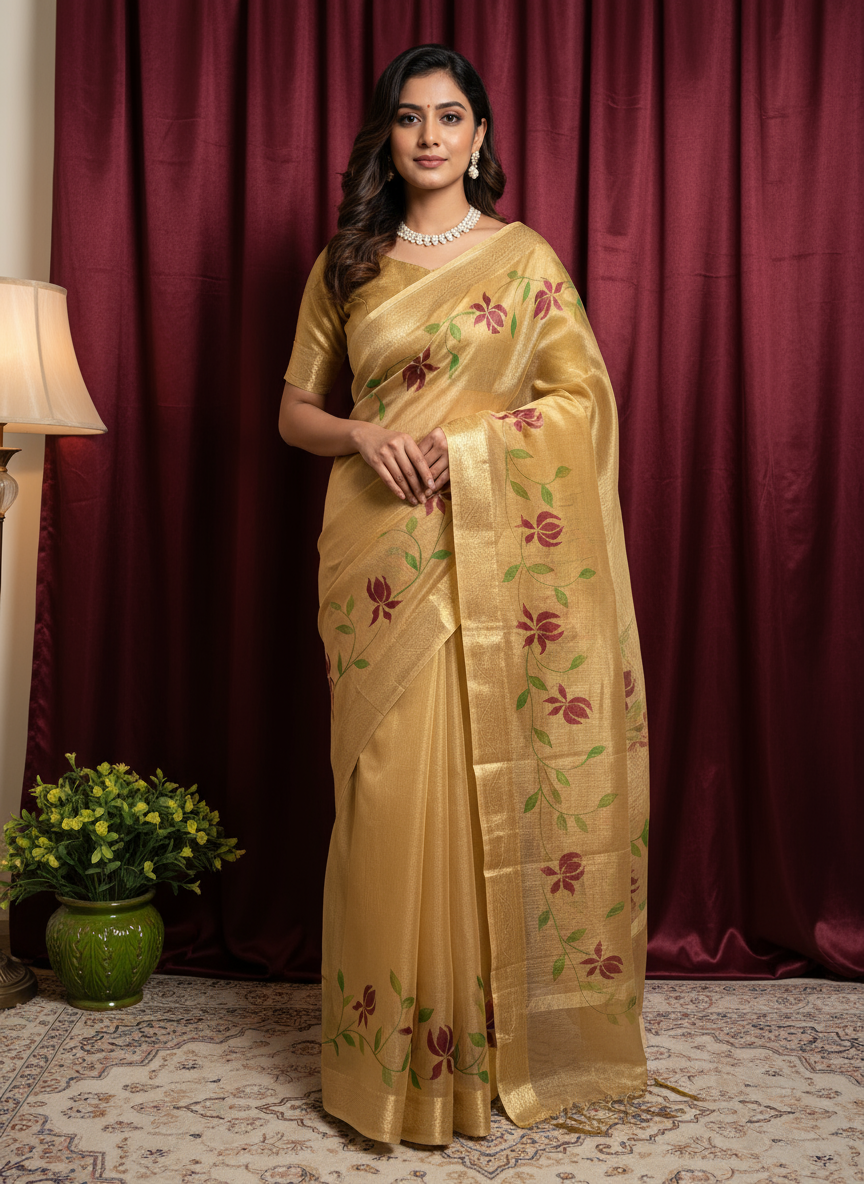 Silk Saree Hand print saree
