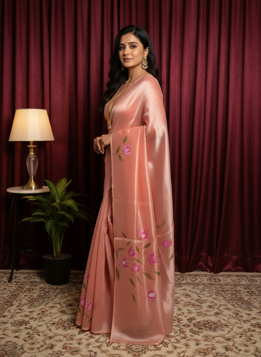 Rose pink Floral design saree