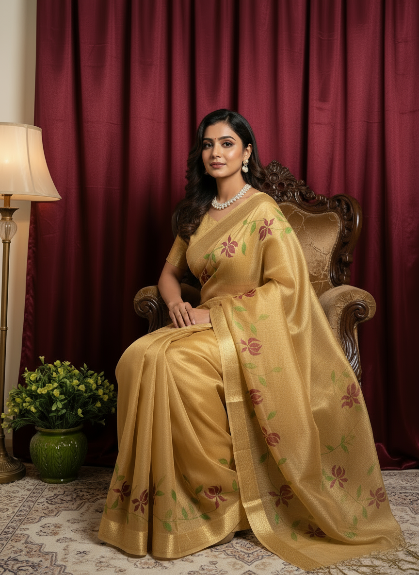 Silk Saree Hand print saree