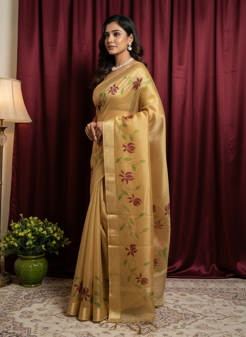 Silk Saree Hand print saree