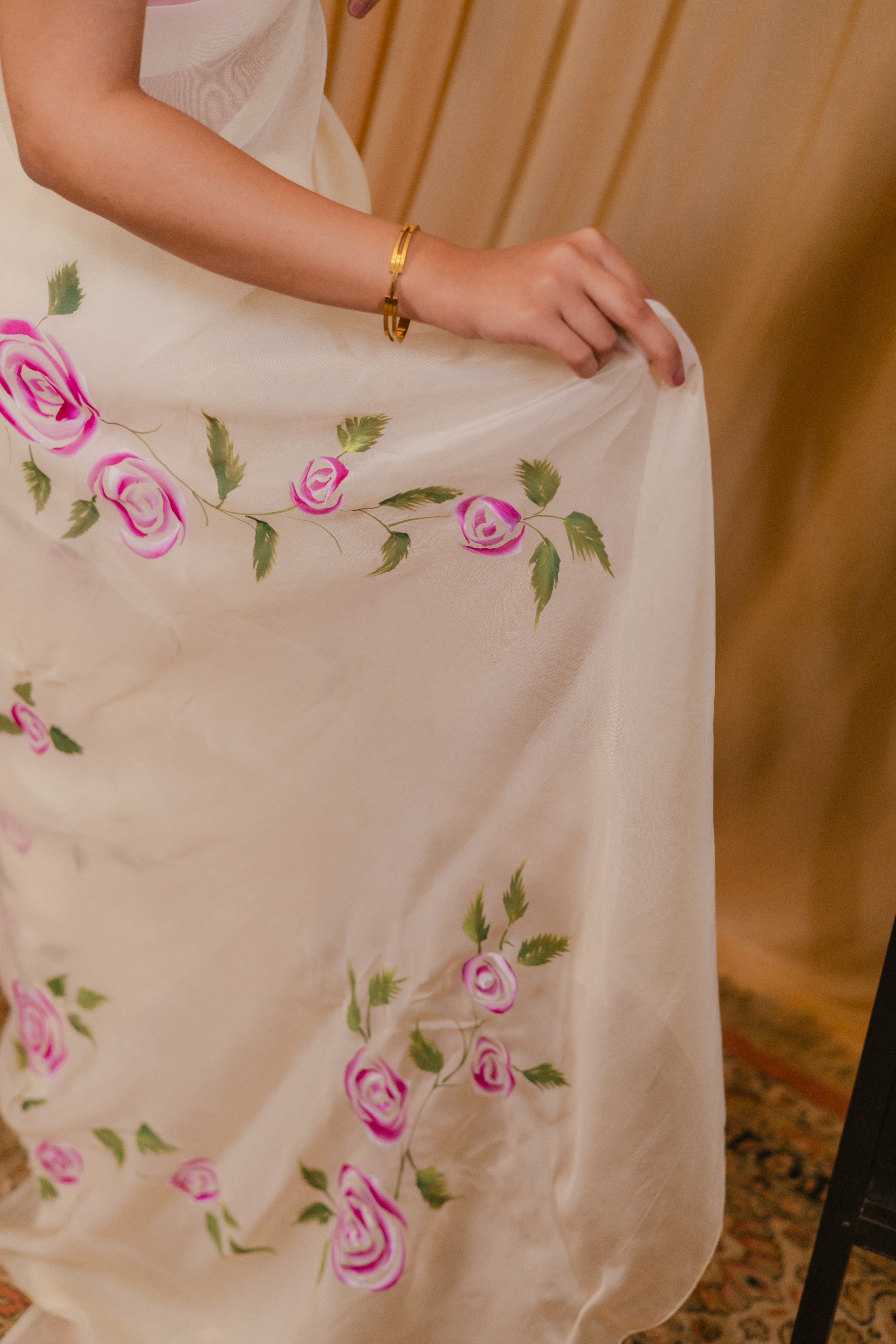 Cotton Tissue Pink Rose Floral Saree