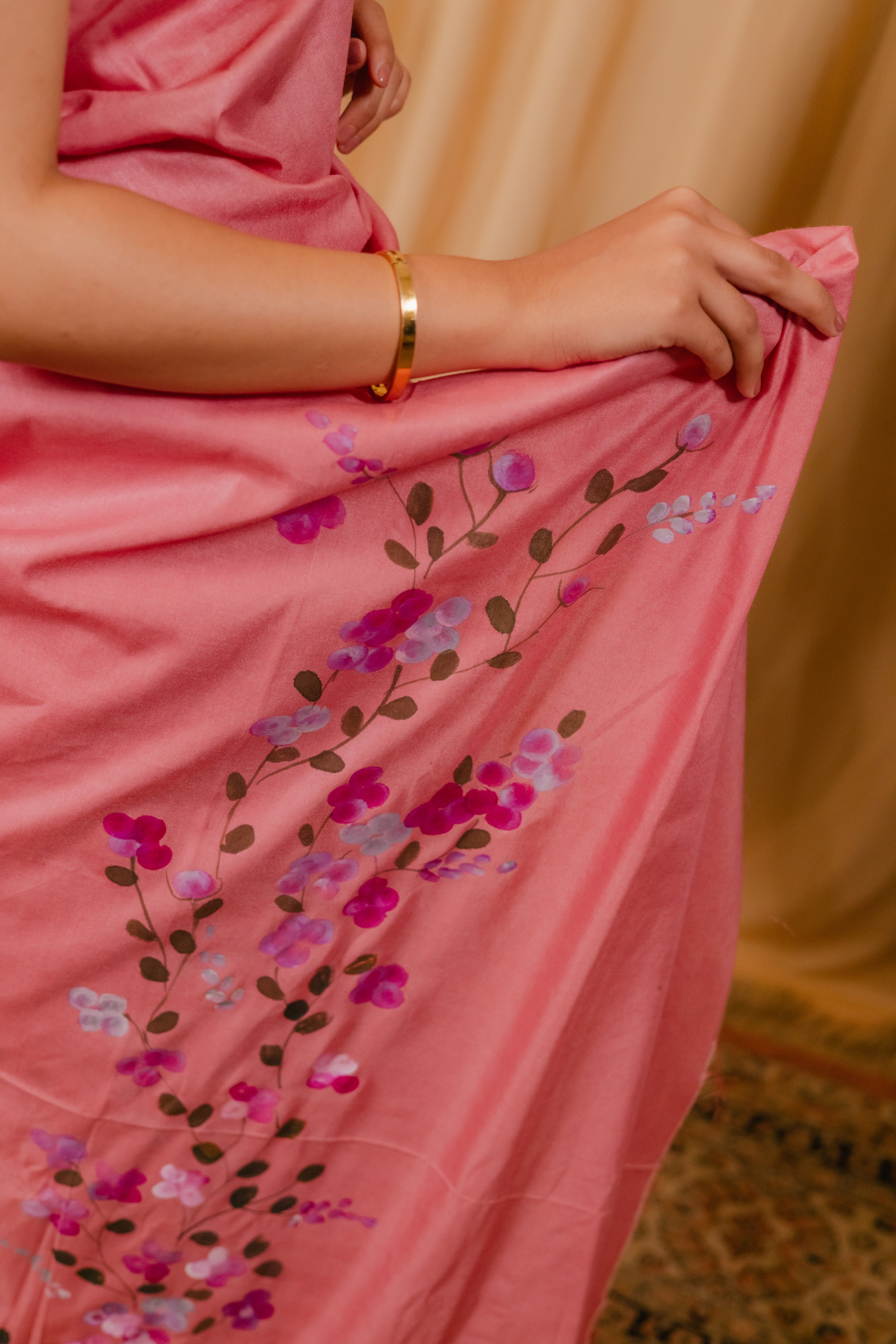 Silk Saree with Hand-Print Design