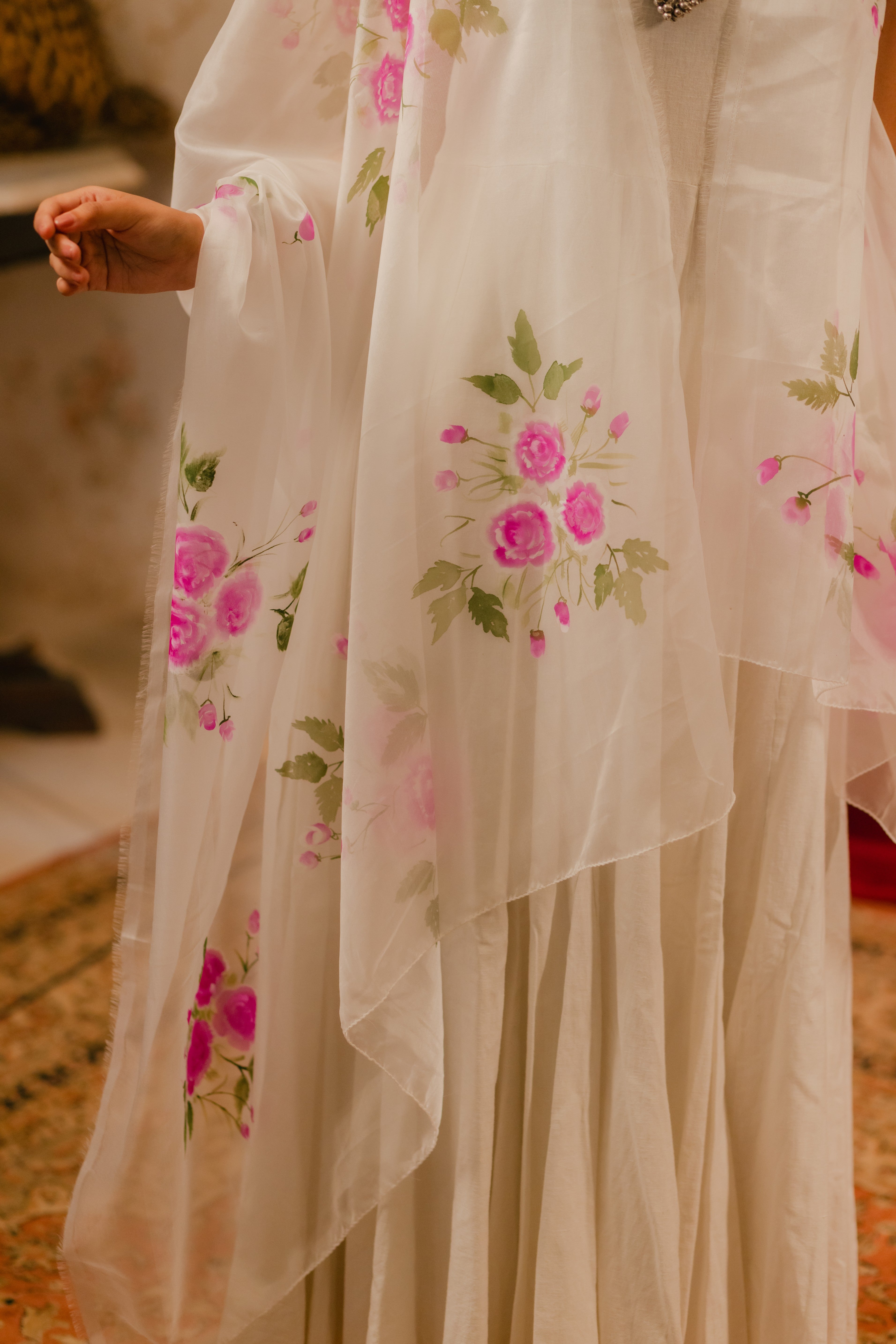 Rosey Pink Floral Dupatta