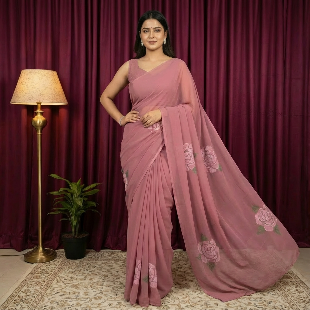 Hot Pink Georgette Saree – Elegant & Lightweight
