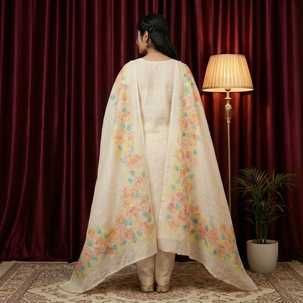 Pure Bliss Cotton Chanderi Dupatta – Hand-Painted Art