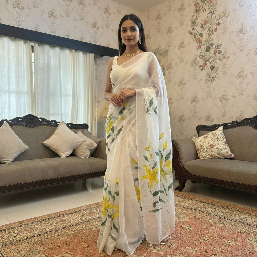 Organza Saree White Sunshine