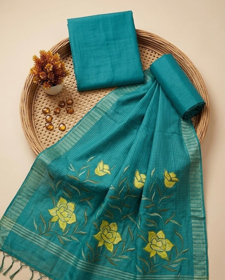 Aqua Peacock -(Unstitched Suit)