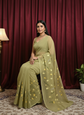 Green  georgette  Saree