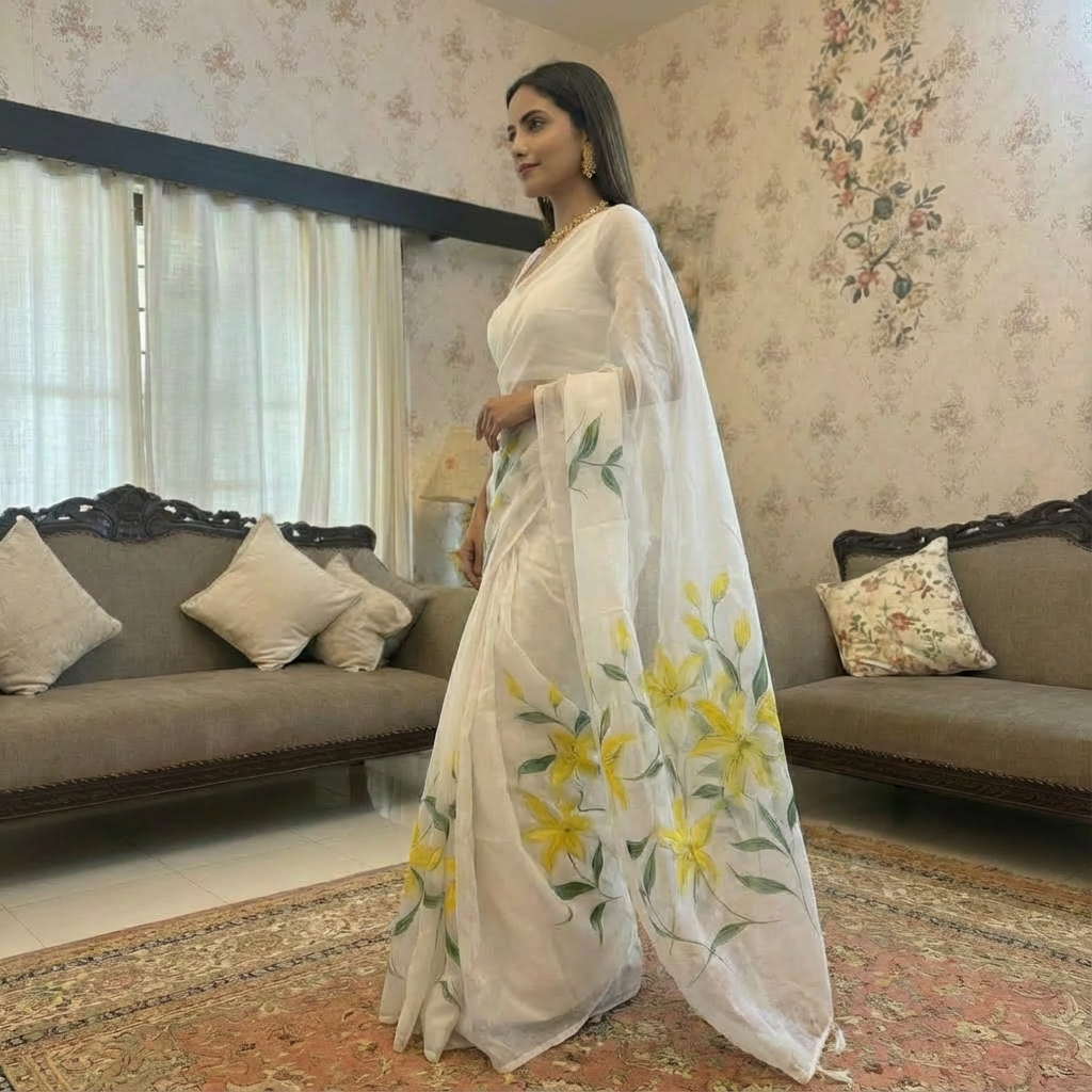 Organza Saree White Sunshine