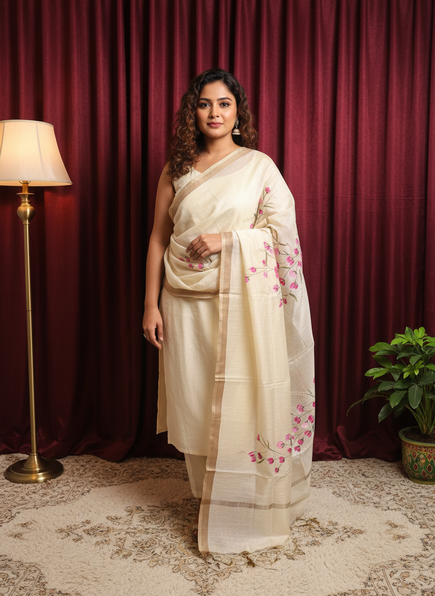 PureTone Chander Cotton Dupatta – Artisan Hand-Painted