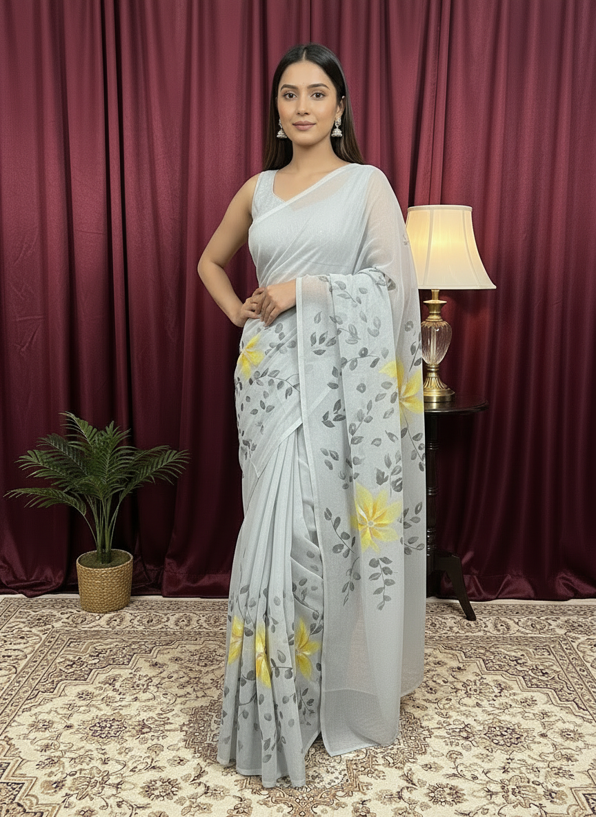 Silver Whisper Light Gray Georgette Saree