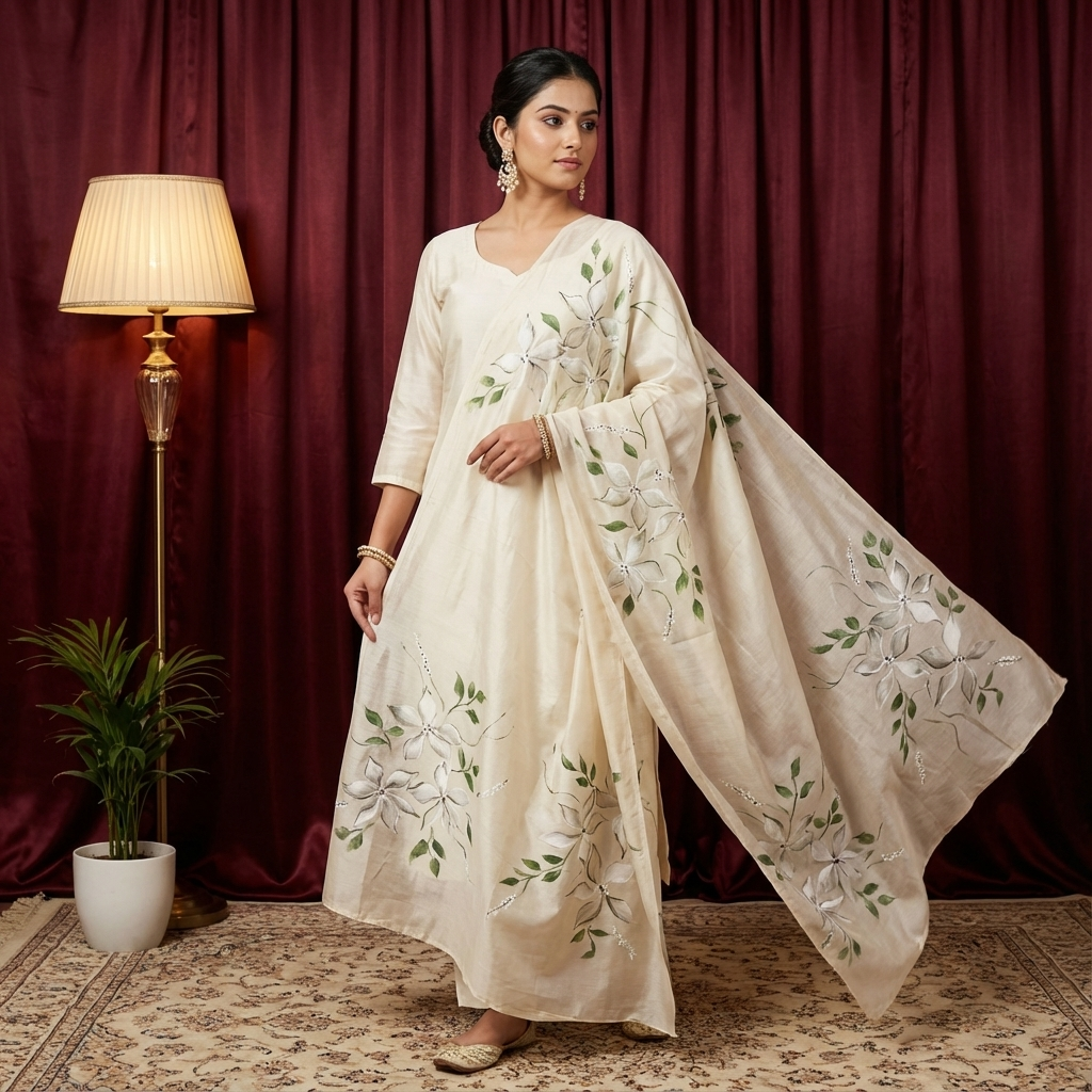 Pure Bliss Green Essence Hand-Painted Cotton Dupatta