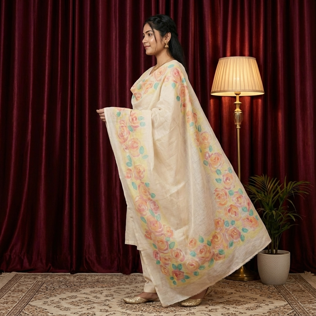 Pure Bliss Cotton Chanderi Dupatta – Hand-Painted Art