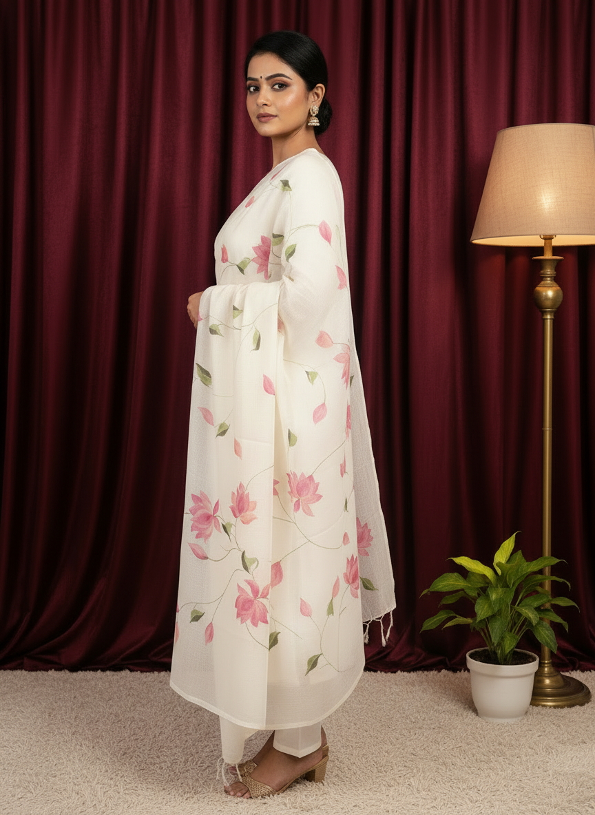 Pink Bloom  Cotton Dupatta