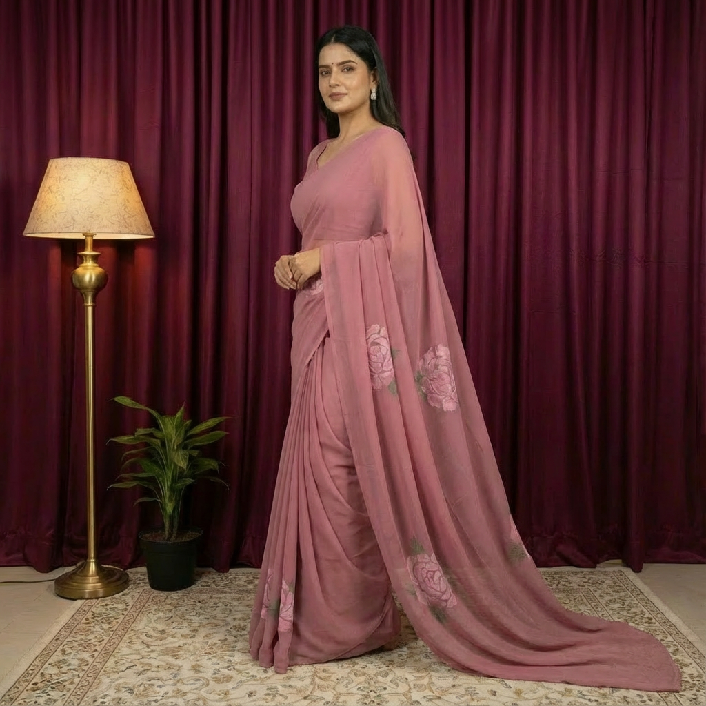 Hot Pink Georgette Saree – Elegant & Lightweight