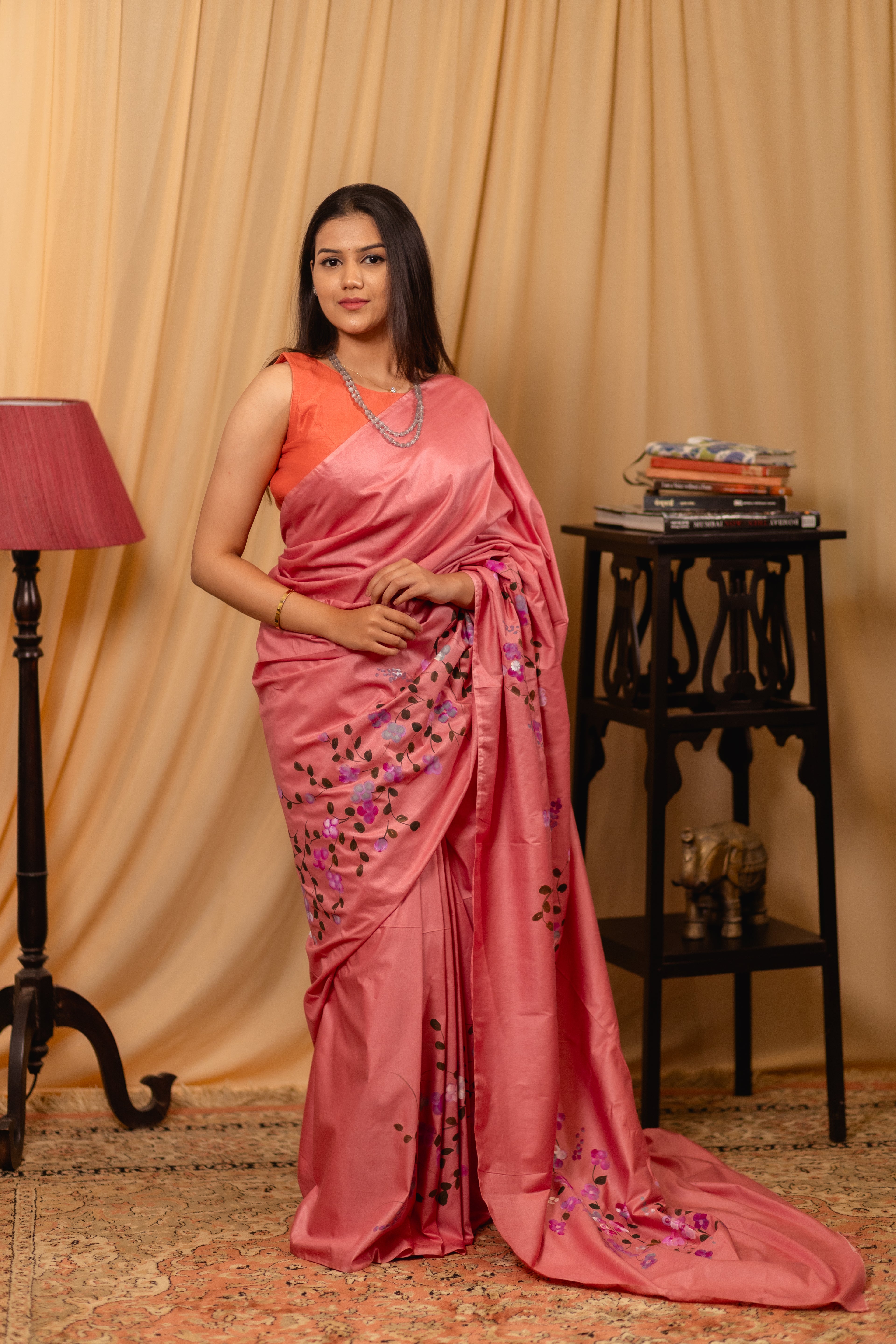 Silk Saree with Hand-Print Design