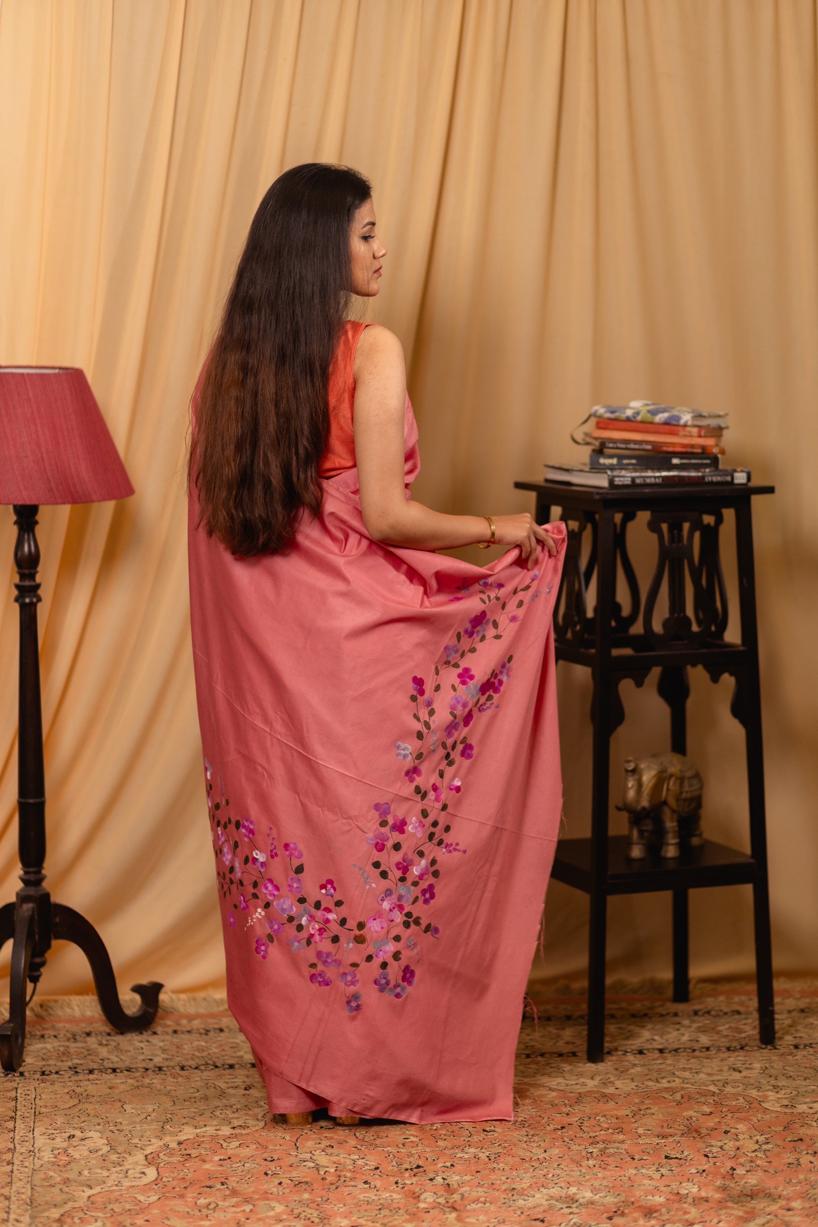 Silk Saree with Hand-Print Design