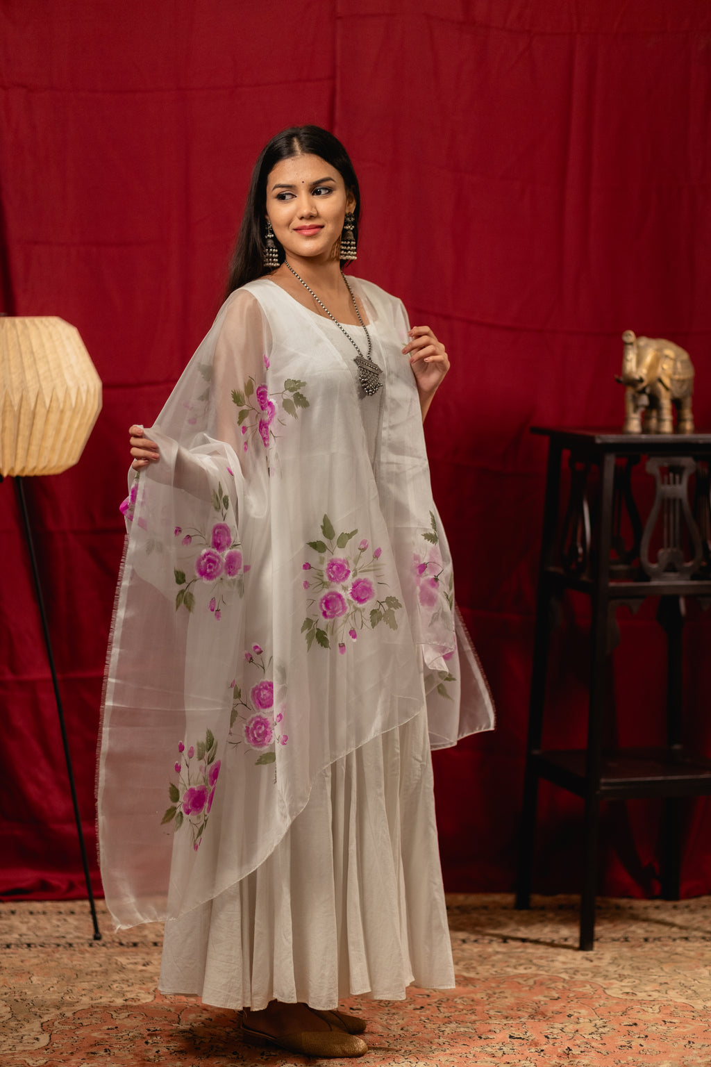 Rosey Pink Floral Dupatta