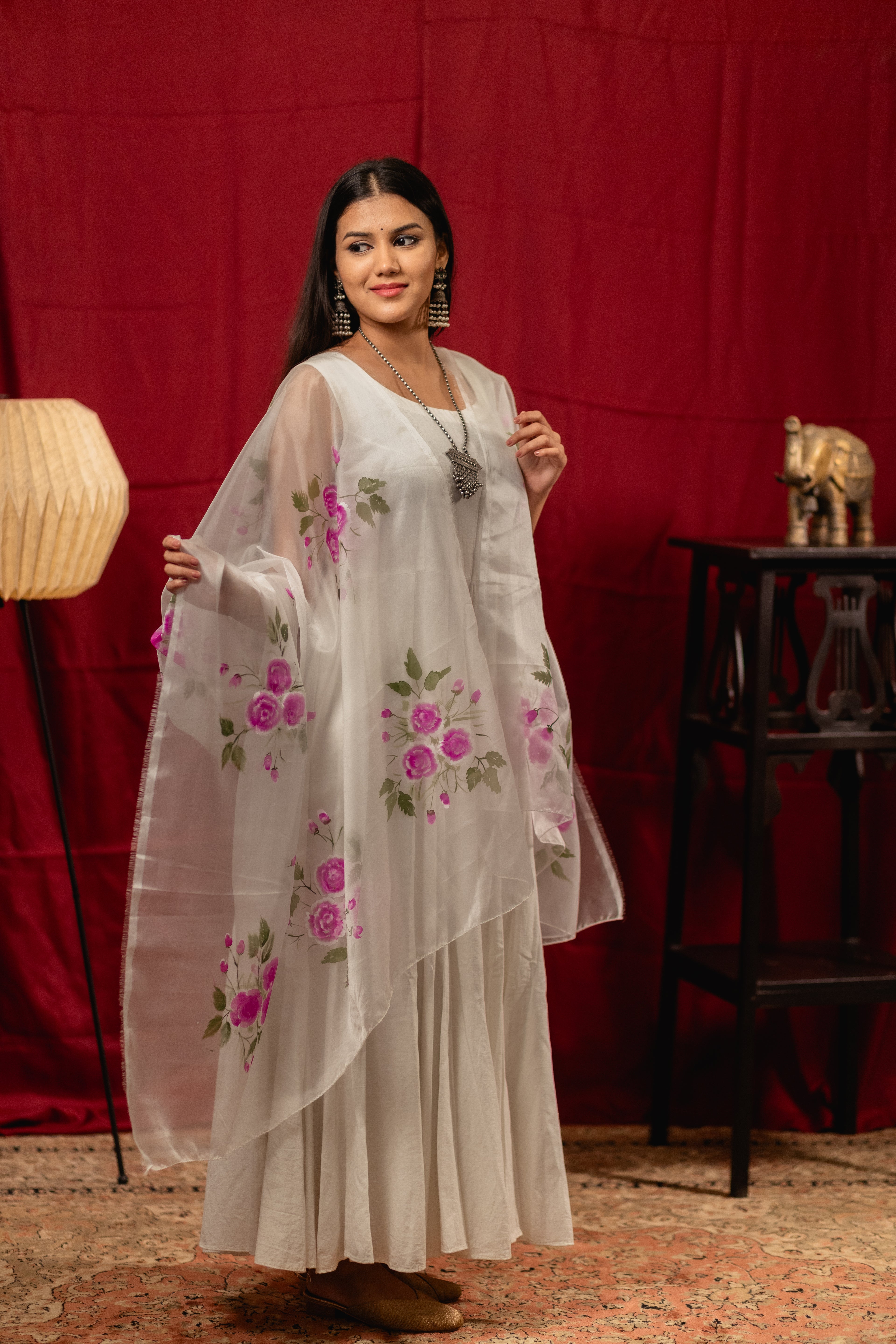 Rosey Pink Floral Dupatta