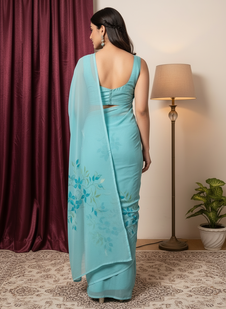 Ocean Bloom Georgette Saree