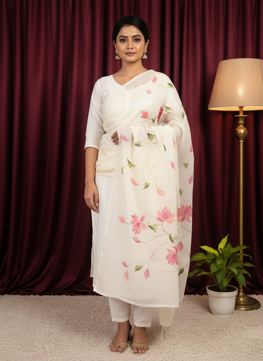 Pink Bloom  Cotton Dupatta