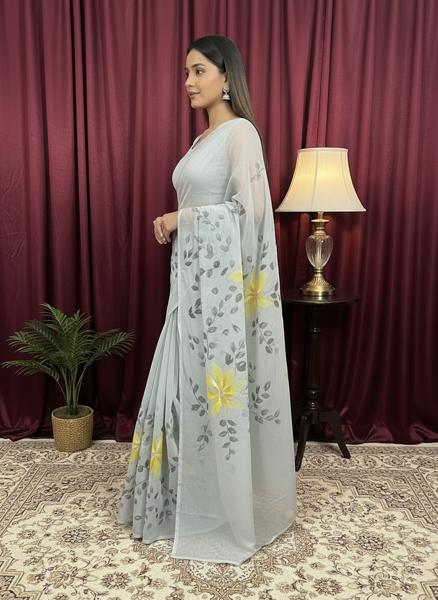 Silver Whisper Light Gray Georgette Saree