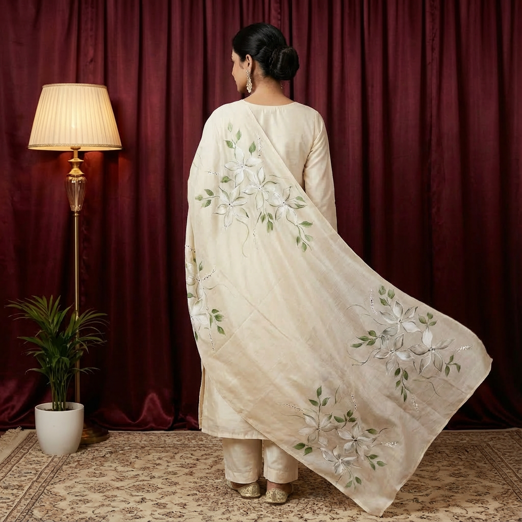 Pure Bliss Green Essence Hand-Painted Cotton Dupatta