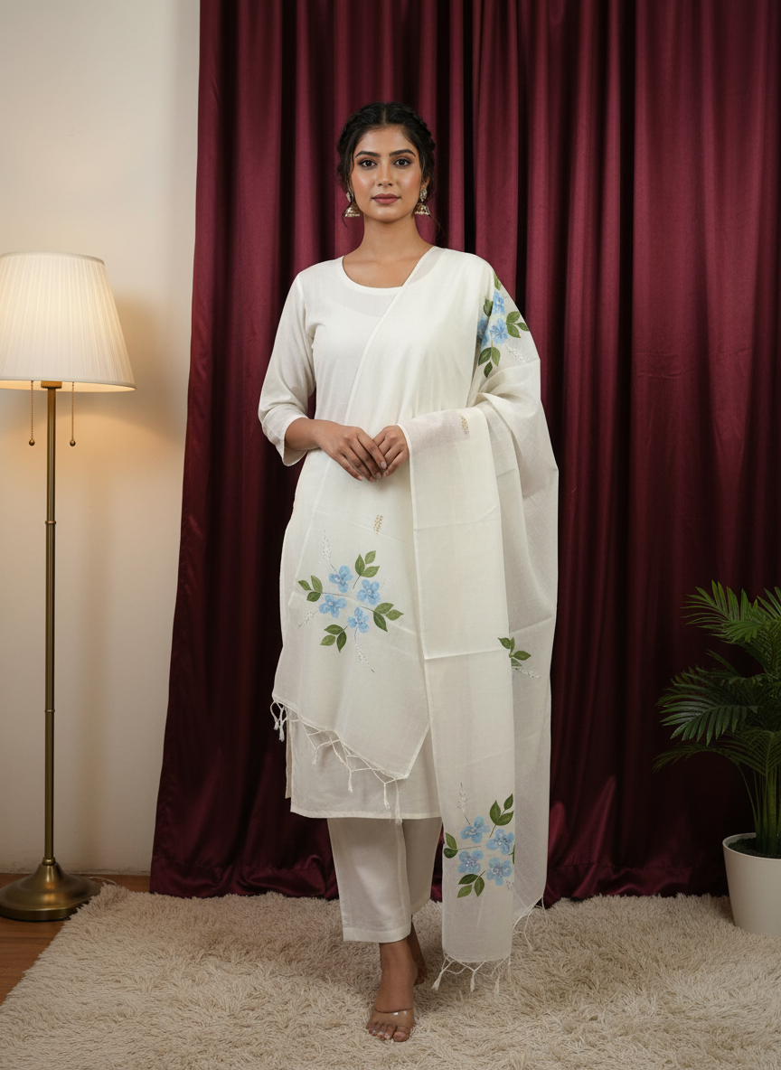 Blue Petal Grace Cotton Dupatta