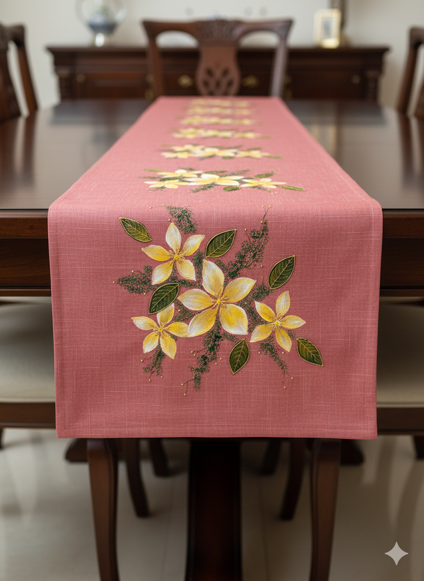 Onion Pink Hand-Painted Design Table Runner