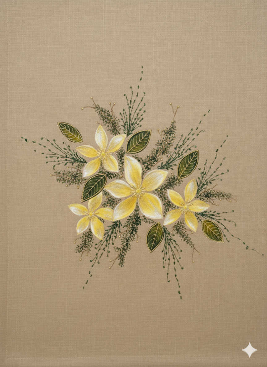 Beige Yellow Flowers- Design Hand-Painted Table Runner