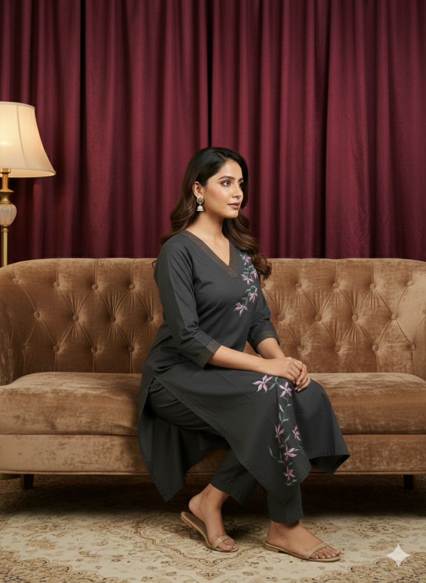 Royal Black Cotton Kurta