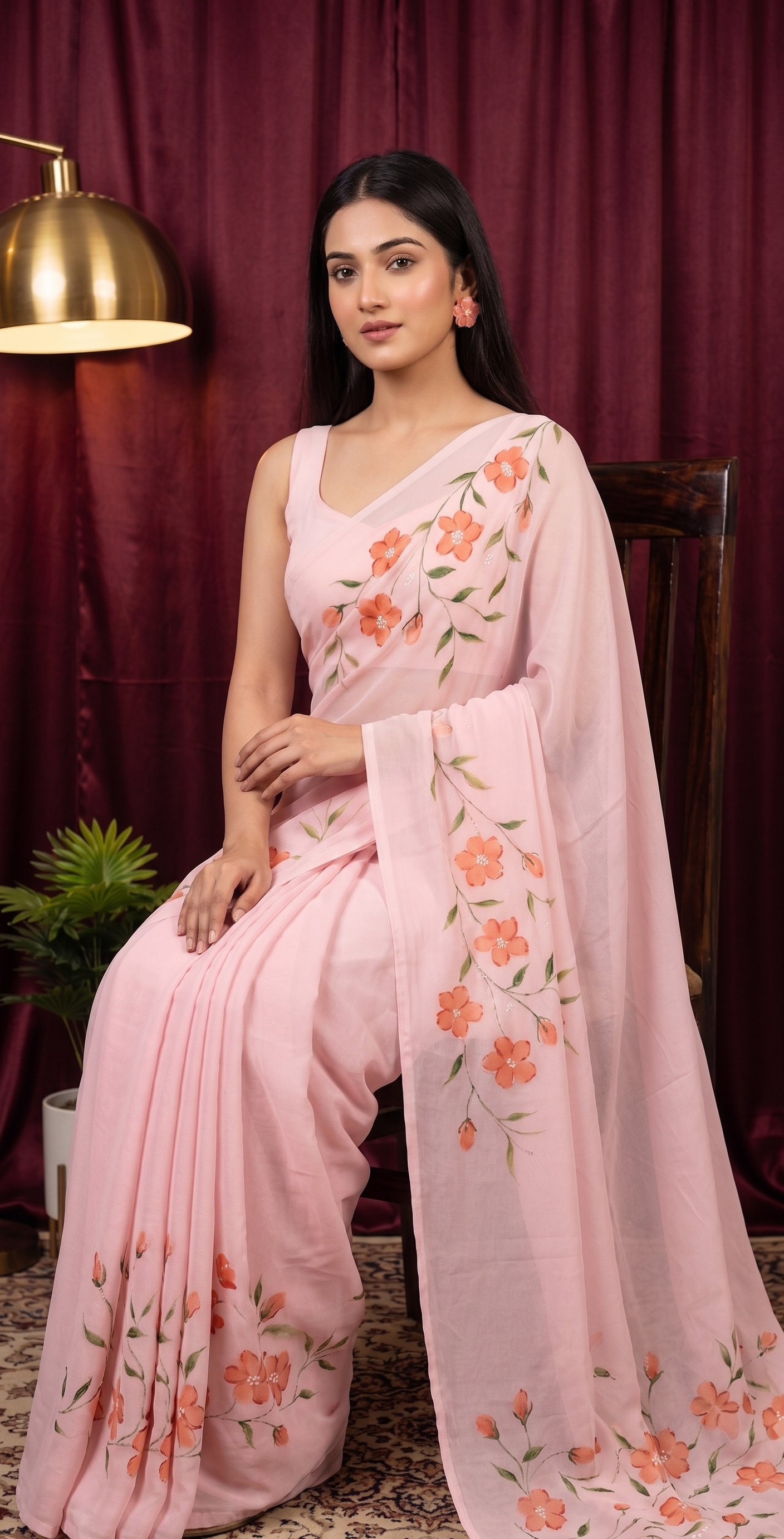 Peach Blossom Georgette saree