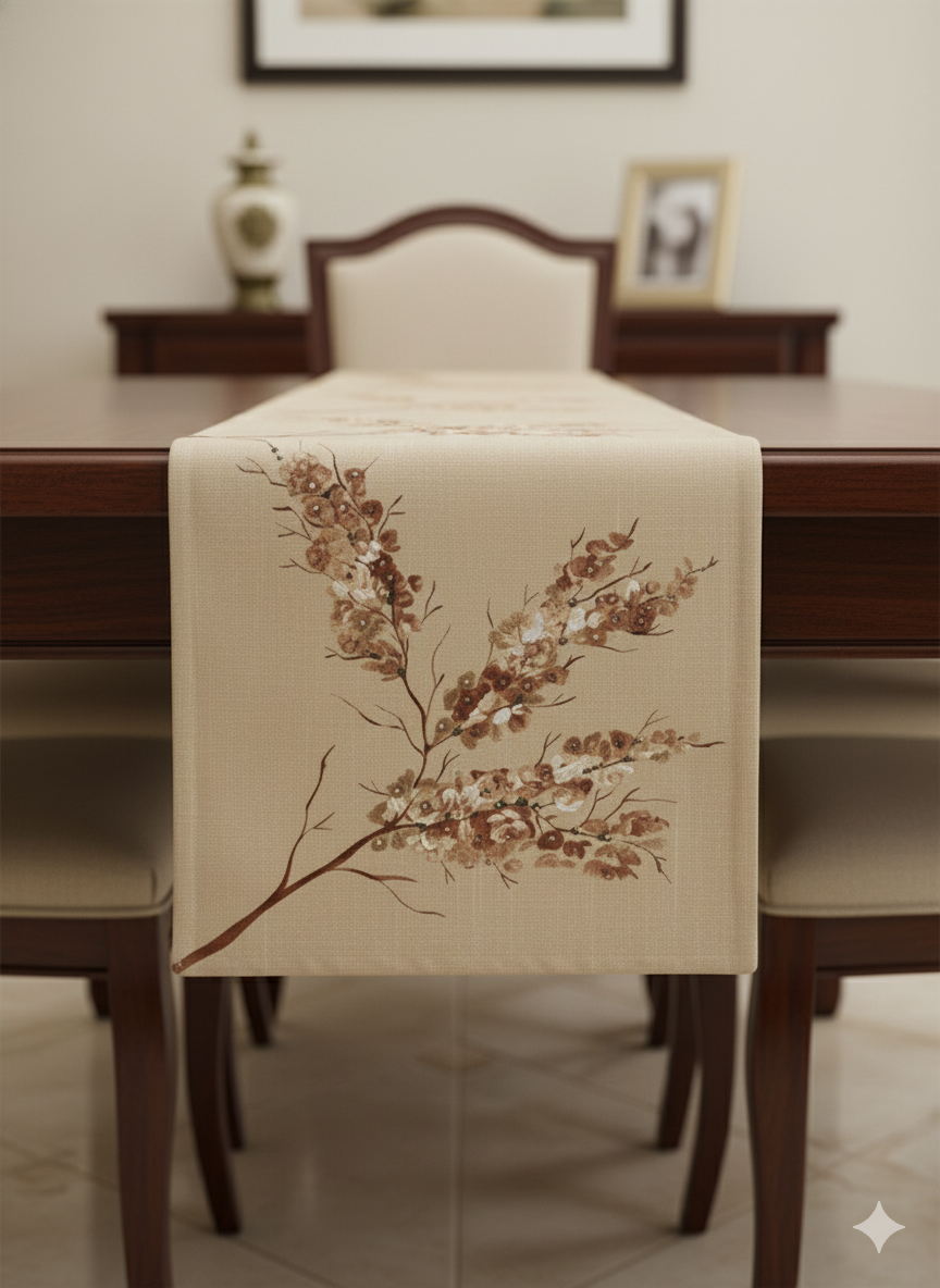 Beige Design Hand-Painted Table Runner