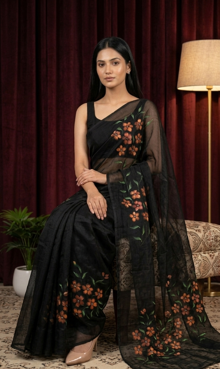 Royal Shine Black Kota Saree