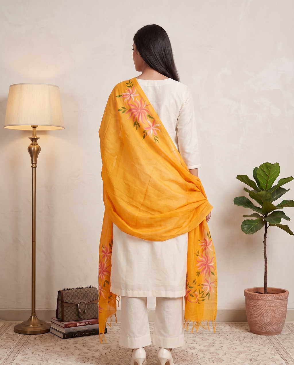 White Sand Elegance Hand-paint kurta set (Unstitched)
