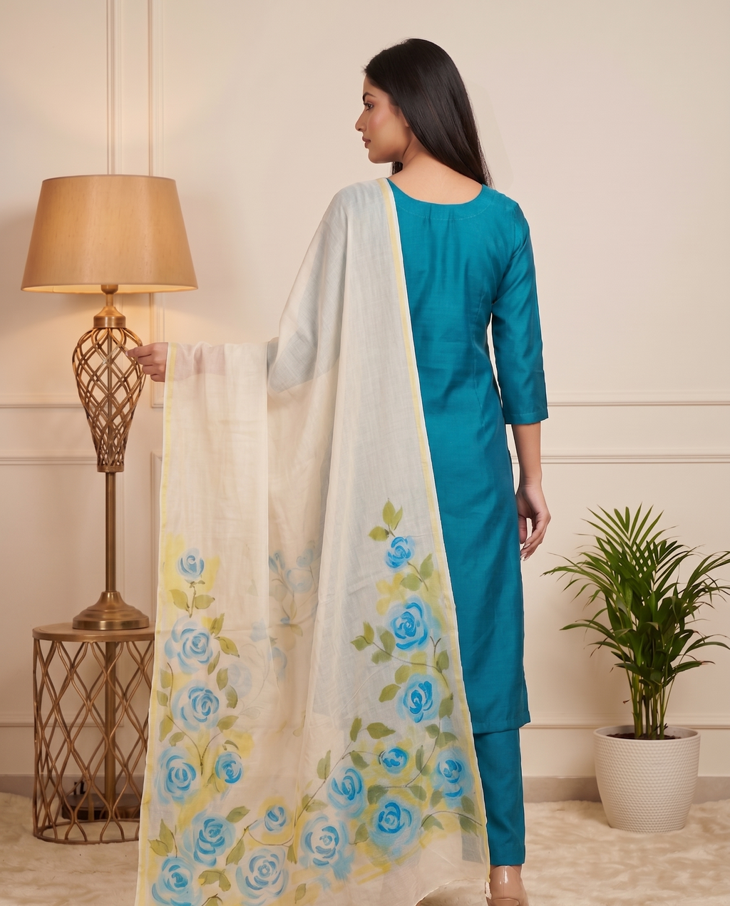 Royal Blue Petals (Unstitched Suit)