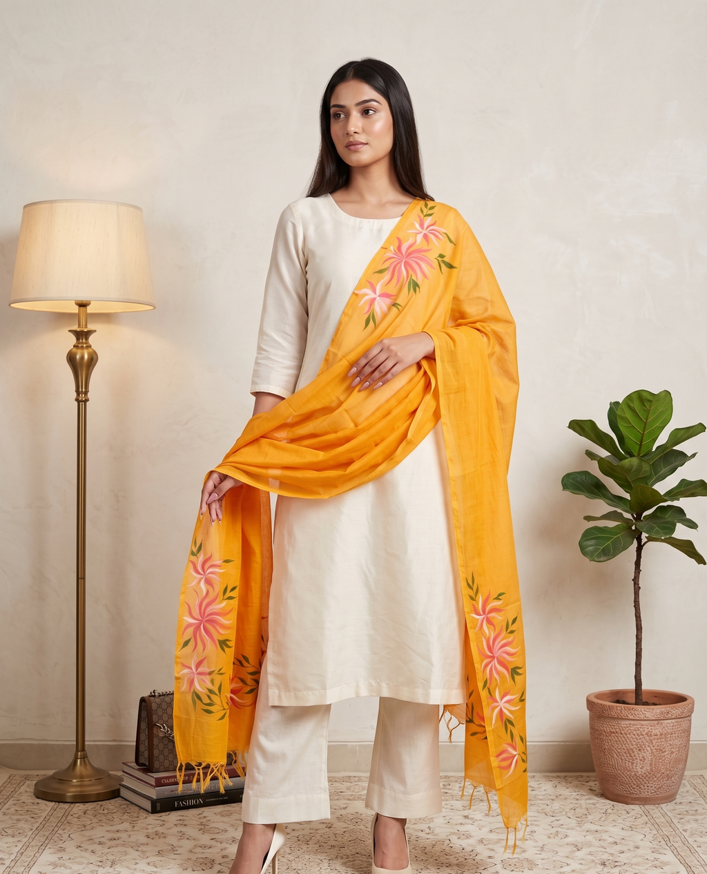 White Sand Elegance Hand-paint kurta set (Unstitched)