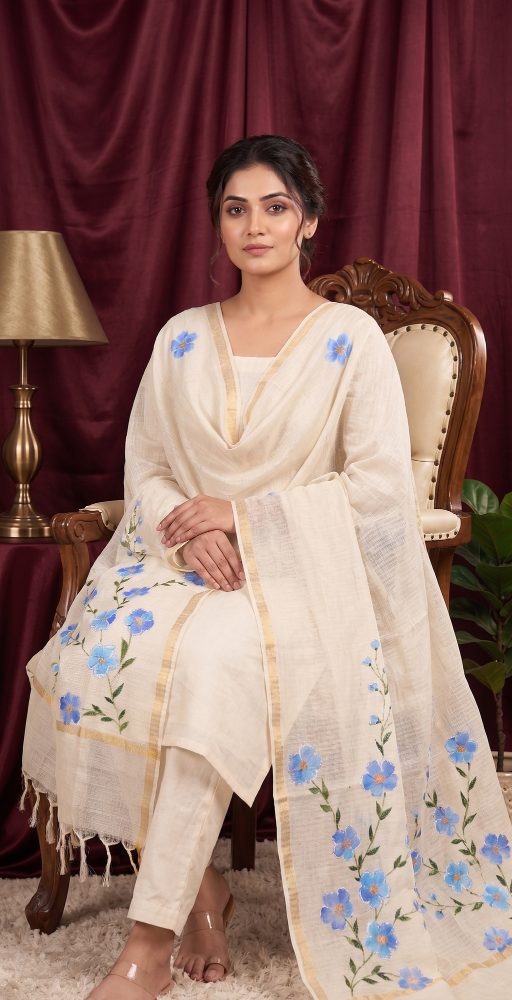 Moonlight Floral Chanderi Dupatta