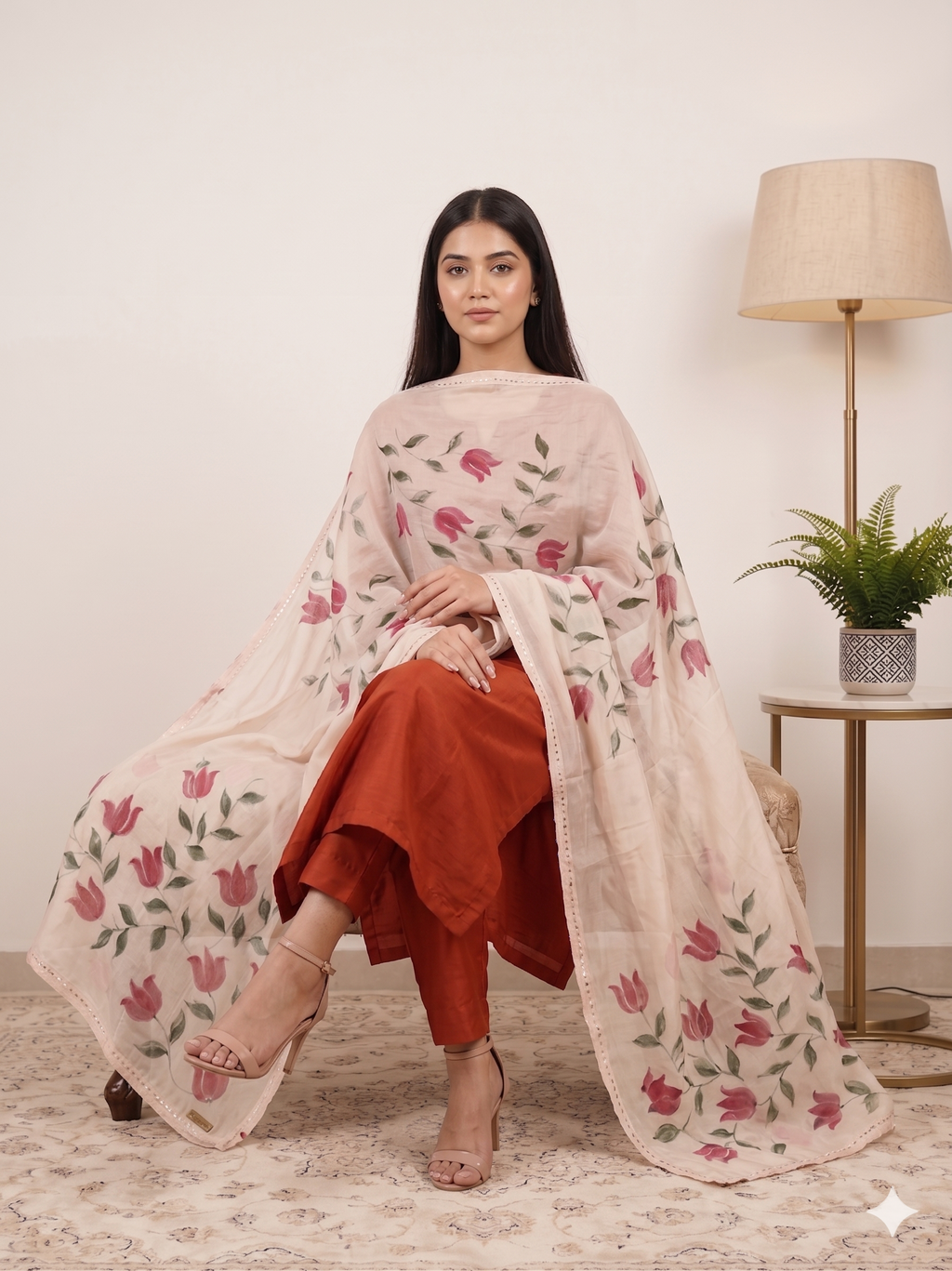 Saffron Elegance Hand-paint kurta set ( Unstitched )
