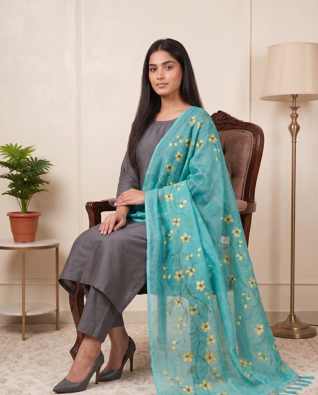Pearl Mist Hand-paint kurta set (Unstitched)