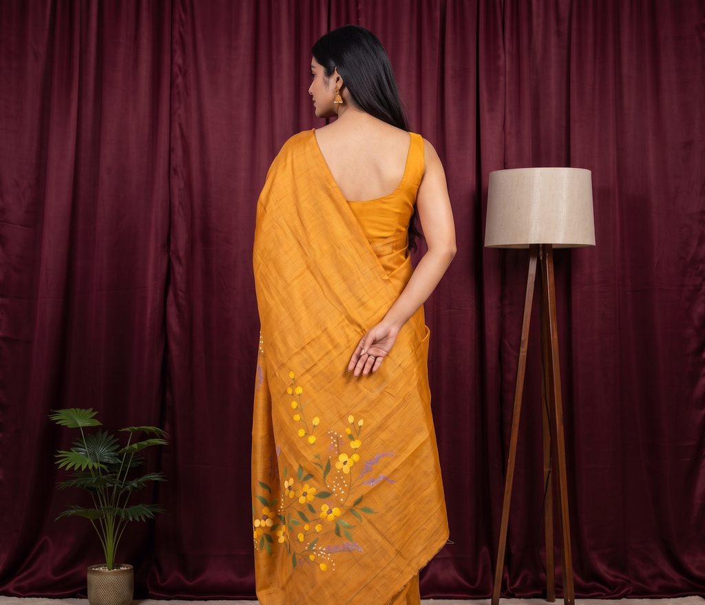 Mustard Bloom Tussar silk