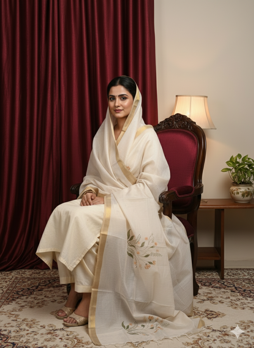 Onion Pink Chanderi Dupatta – Hand-Painted Design