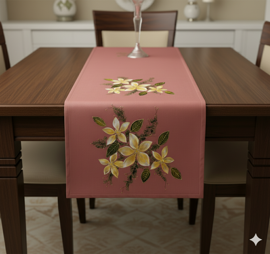 Onion Pink Hand-Painted Design Table Runner