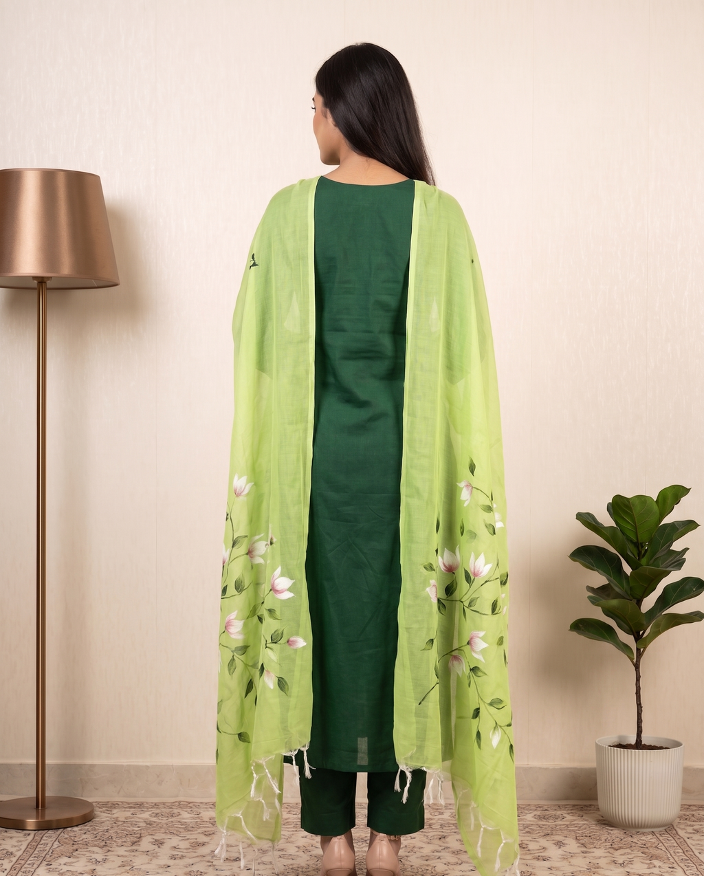 Mint Petals Hand-paint kurta set (Unstitched)