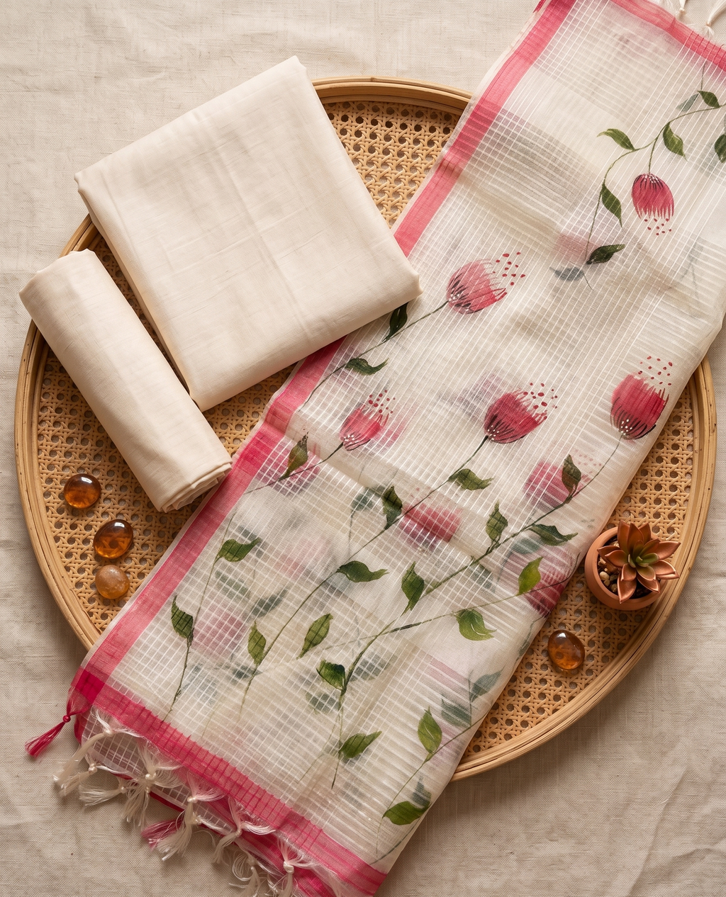 Ivory Petal kurta set (Unstitched)