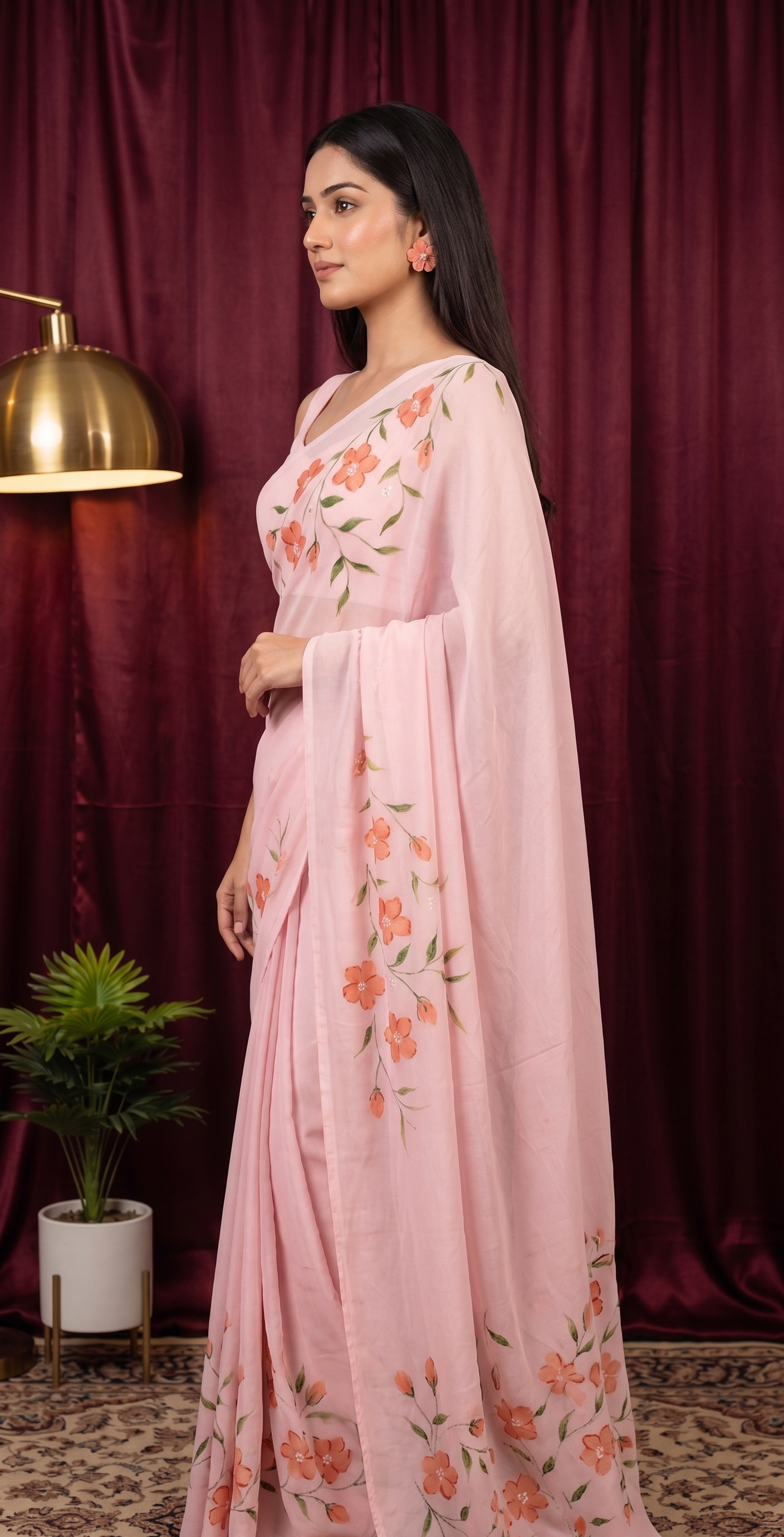 Peach Blossom Georgette saree