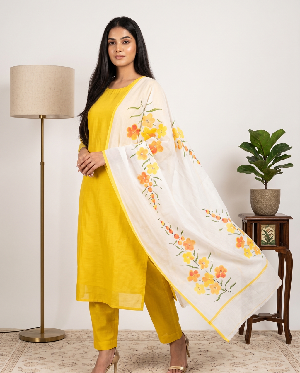 Sunshine Bloom Hand painted dupatta ( Unstitched )