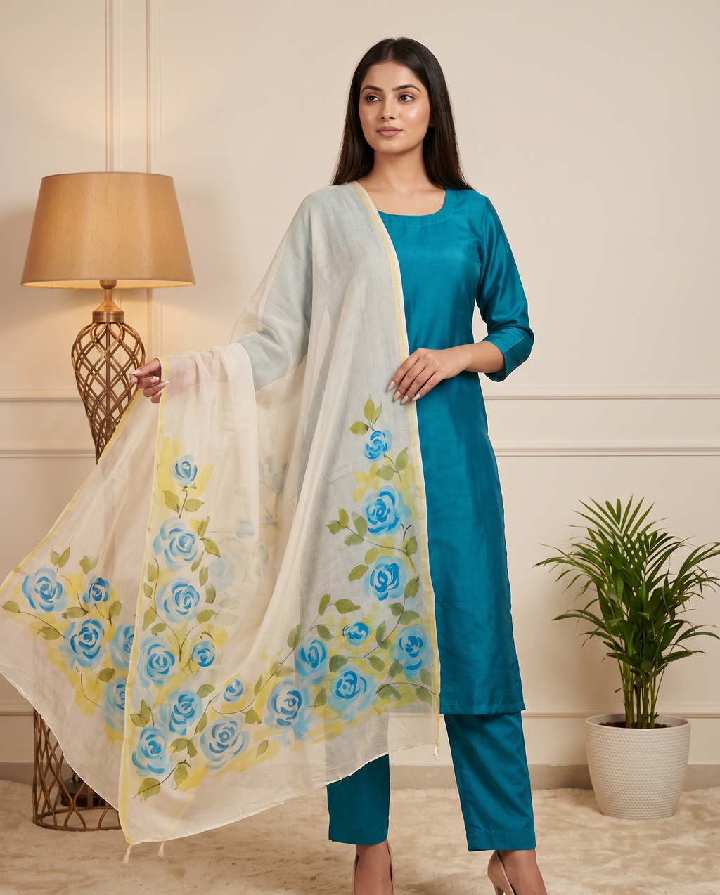 Royal Blue Petals (Unstitched Suit)